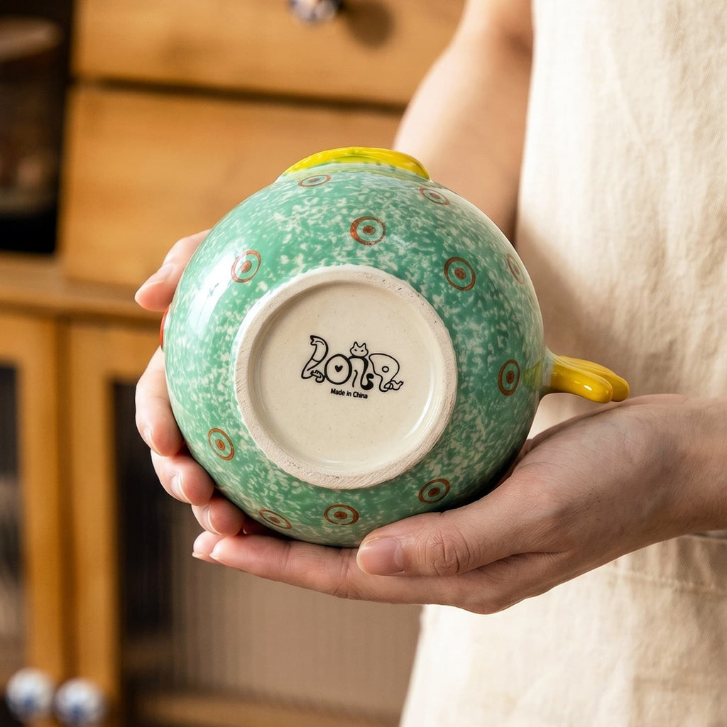 HongDian Green Pufferfish Lidded Storage Jar,Cute Ceramic Canister Succulent Planter,6 in,550ml 19 oz,Premium Ceramic,SGS Tested Underglaze Fade Resistant,Dishwasher Sterilizer Safe,Coffee Bar Tea Station Pantry Organizer Plant Pot Kitchen Gift Decor