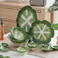 HongDian Green Cabbage Ceramic Bowls Plates, Creative Hand Painted Dinnerware, 2 Pack Plates, 5/7.5/10 in 200/580/1500 ml, Premium Ceramic, Mom Baby Friendly, Home Party Gift, Underglaze, Microwave Oven Dishwasher Sterilizer Safe, Salad Soup Fruit Dessert
