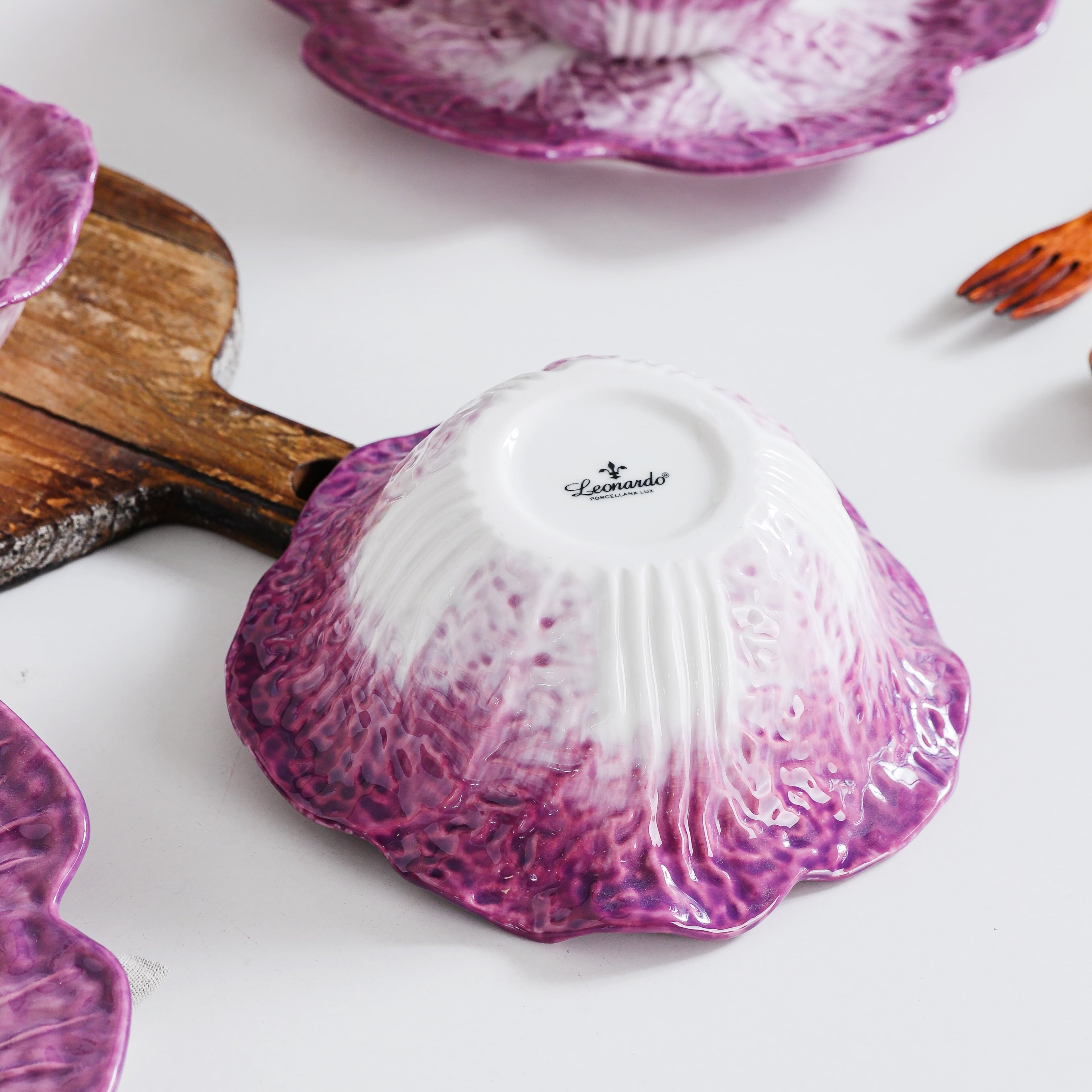 HongDian Purple Cabbage Shaped Dinnerware,Hand Painted Porcelain Bowl Plate 5/7.5/10/14 in,200/500/1500ml 7/17/50 oz,Purple White,SGS Tested Underglaze Fade Resistant,Oven Microwave Dishwasher Sterilizer Safe,Home Gift Party