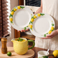HongDian Yellow Lemon Pattern Tableware Series,Optional Leaf Shaped Plate,Embossed Hand Painted Craft,Premium Porcelain,Yellow White,SGS Tested Underglaze Fade Resistant,Microwave Dishwasher Oven Sterilizer Safe,Tea Time Dessert Serving Table Decor