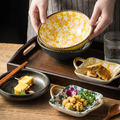 HongDian Japanese Cherry Blossom Tableware Series,Optional Ceramic Bowl Plate 5/7 in,Yellow Green,Premium Ceramic,SGS Tested Underglaze Fade Resistant,Microwave Dishwasher Oven Sterilizer Safe,Dessert Snack Serving Tea Time Gift Decor