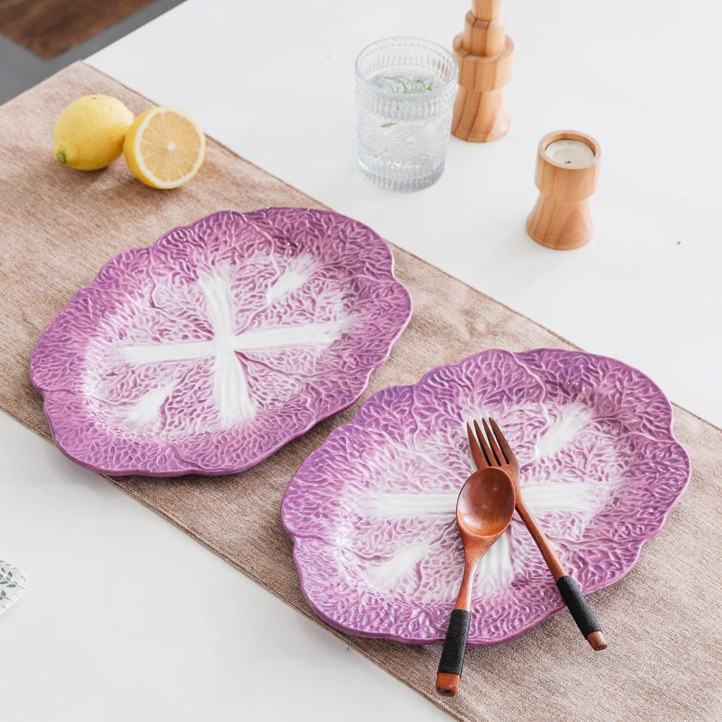 HongDian Purple Cabbage Shaped Dinnerware,Hand Painted Porcelain Bowl Plate 5/7.5/10/14 in,200/500/1500ml 7/17/50 oz,Purple White,SGS Tested Underglaze Fade Resistant,Oven Microwave Dishwasher Sterilizer Safe,Home Gift Party