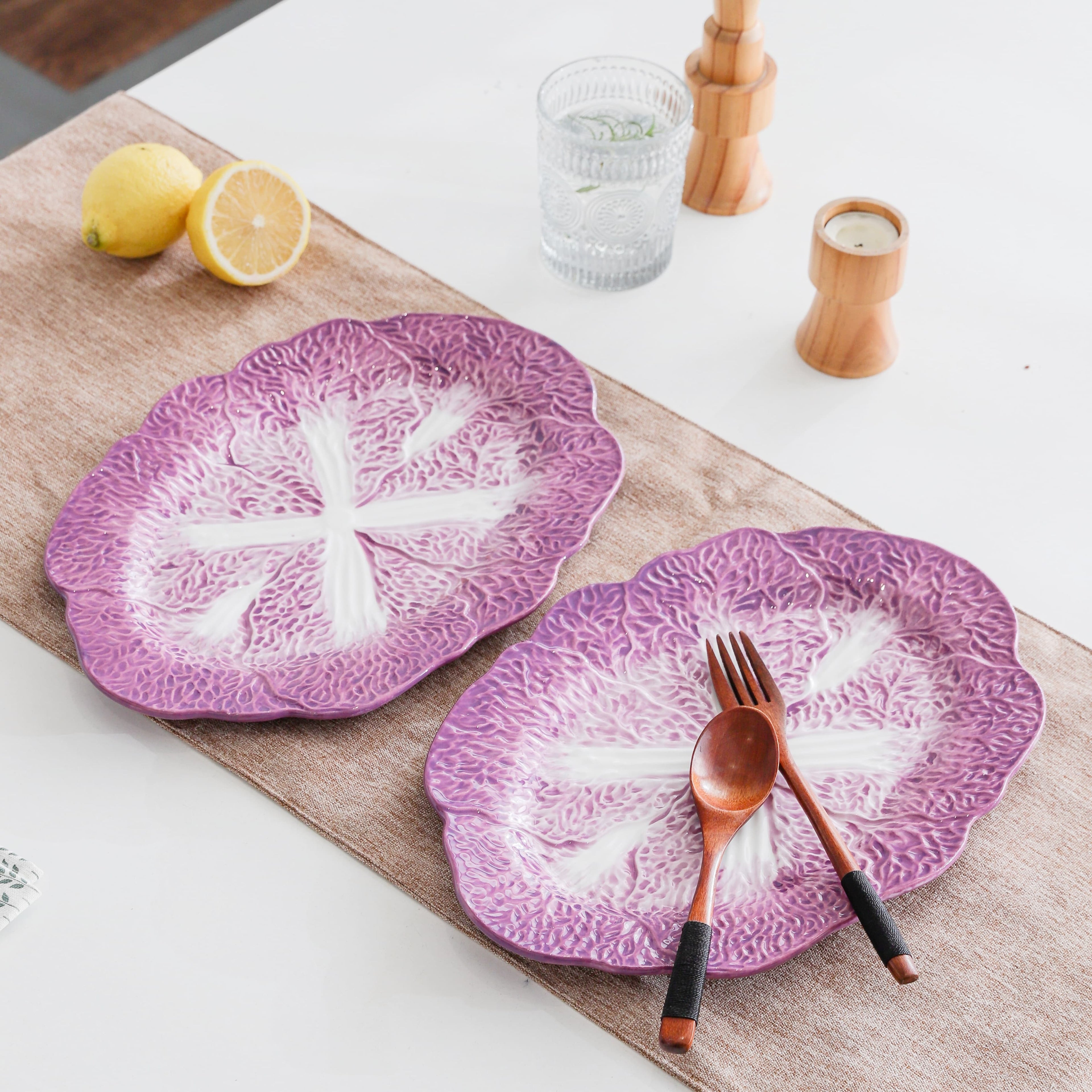 HongDian Purple Cabbage Shaped Dinnerware,Hand Painted Porcelain Bowl Plate 5/7.5/10/14 in,200/500/1500ml 7/17/50 oz,Purple White,SGS Tested Underglaze Fade Resistant,Oven Microwave Dishwasher Sterilizer Safe,Home Gift Party