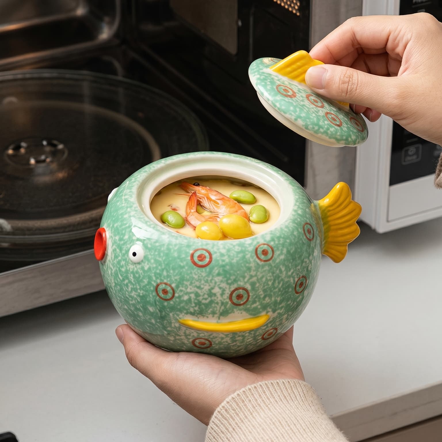 HongDian Green Pufferfish Lidded Storage Jar,Cute Ceramic Canister Succulent Planter,6 in,550ml 19 oz,Premium Ceramic,SGS Tested Underglaze Fade Resistant,Dishwasher Sterilizer Safe,Coffee Bar Tea Station Pantry Organizer Plant Pot Kitchen Gift Decor