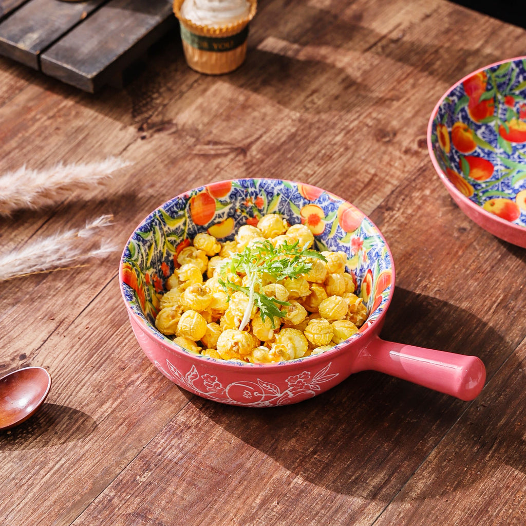 HongDian Mediterranean Fruit Pattern Tableware Series,Optional 8 in Plate,8.5 in Handle Bowl,Lemon Orange Pomegranate Peach Design,Premium Ceramic,SGS Tested Underglaze Fade Resistant,Microwave Dishwasher Oven Sterilizer Safe,Pasta Salad Dessert Serving