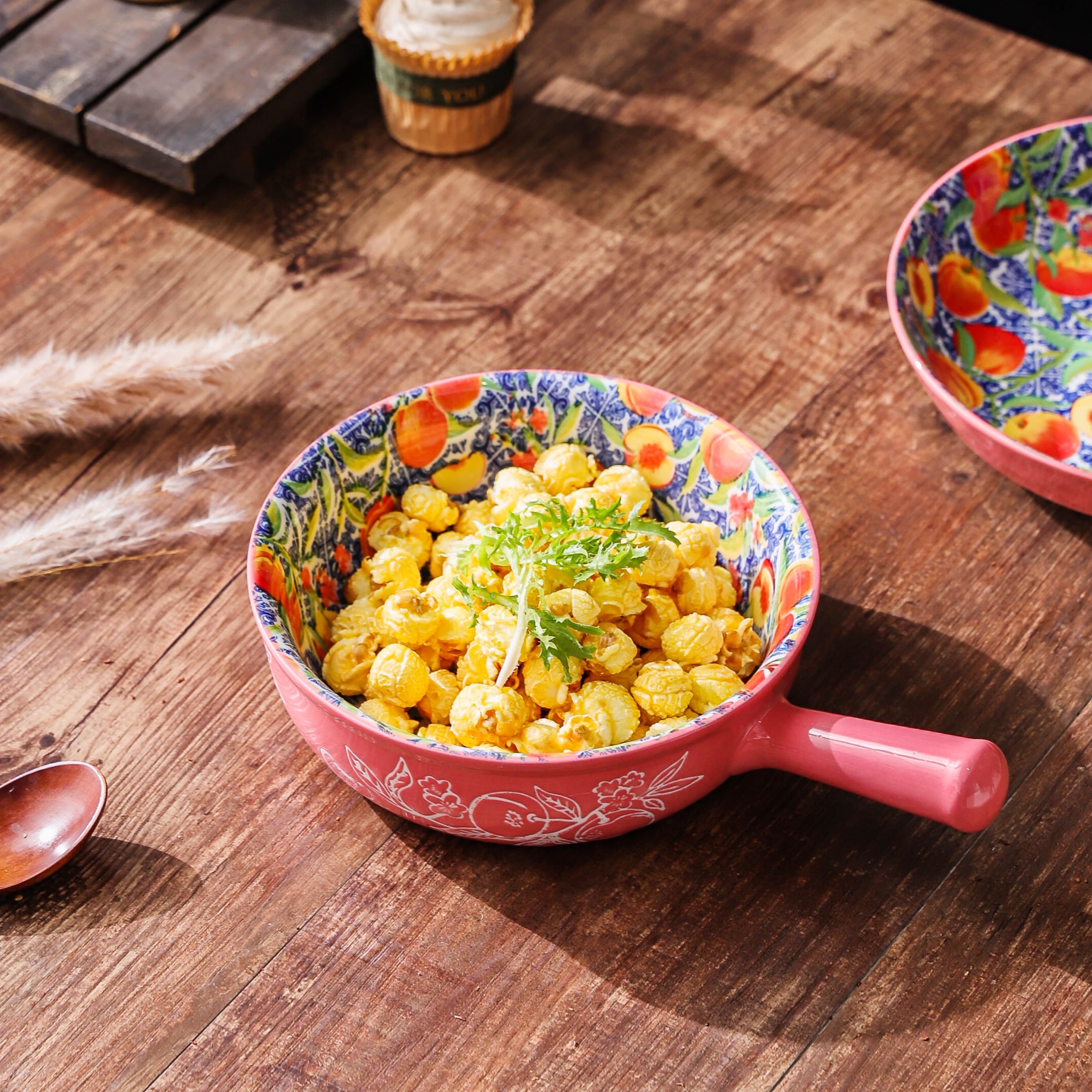 HongDian Mediterranean Fruit Pattern Tableware Series,Optional 8 in Plate,8.5 in Handle Bowl,Lemon Orange Pomegranate Peach Design,Premium Ceramic,SGS Tested Underglaze Fade Resistant,Microwave Dishwasher Oven Sterilizer Safe,Pasta Salad Dessert Serving