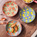 HongDian Mediterranean Fruit Pattern Tableware Series,Optional 8 in Plate,8.5 in Handle Bowl,Lemon Orange Pomegranate Peach Design,Premium Ceramic,SGS Tested Underglaze Fade Resistant,Microwave Dishwasher Oven Sterilizer Safe,Pasta Salad Dessert Serving