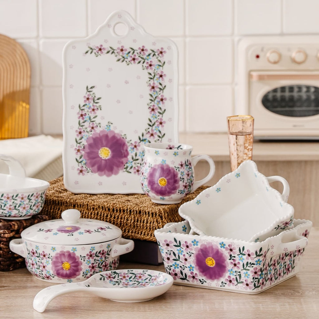 HongDian Pink Floral Dinnerware,Bowl Plate,casserole,Hand Painted Craft,Premium Porcelain,Pink,SGS Tested Underglaze Fade Resistant,Microwave Dishwasher Oven Sterilizer Safe,Home Gift Party Family All Ages Cottagecore