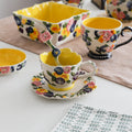 HongDian Yellow Floral Tableware Series,Optional Embossed Cup Bowl Plate,Hand Painted Craft,Premium Porcelain,Yellow,SGS Tested Underglaze Fade Resistant,Microwave Dishwasher Oven Sterilizer Safe,Tea Time Dessert Serving Breakfast Use Gift Decor
