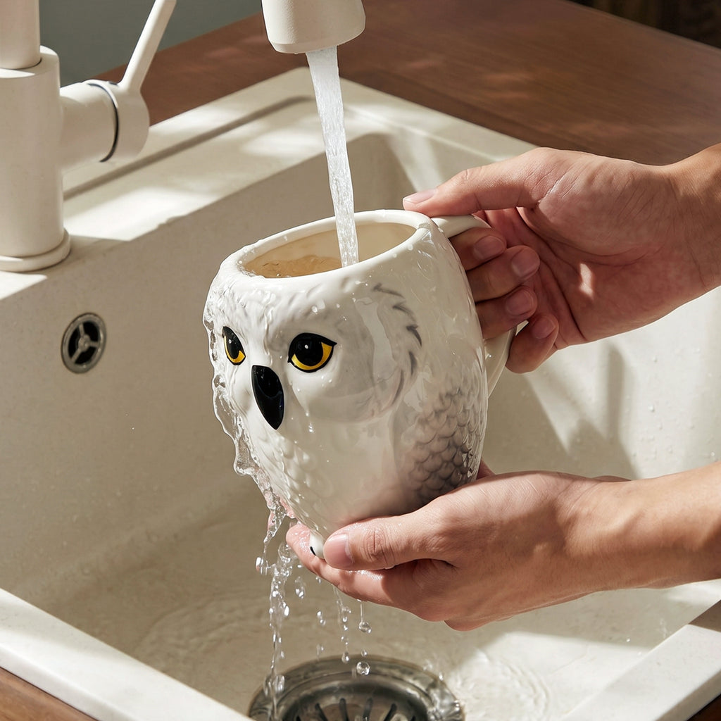 HongDian White Owl Shaped Ceramic Mug,Cute Animal Coffee Tea Cup with Handle,4.28/4.68/3.04 in,Premium Ceramic,SGS Tested Underglaze Fade Resistant,Microwave Dishwasher Sterilizer Safe,Milk Coffee Tea Breakfast Use Office Desk Decor Gift