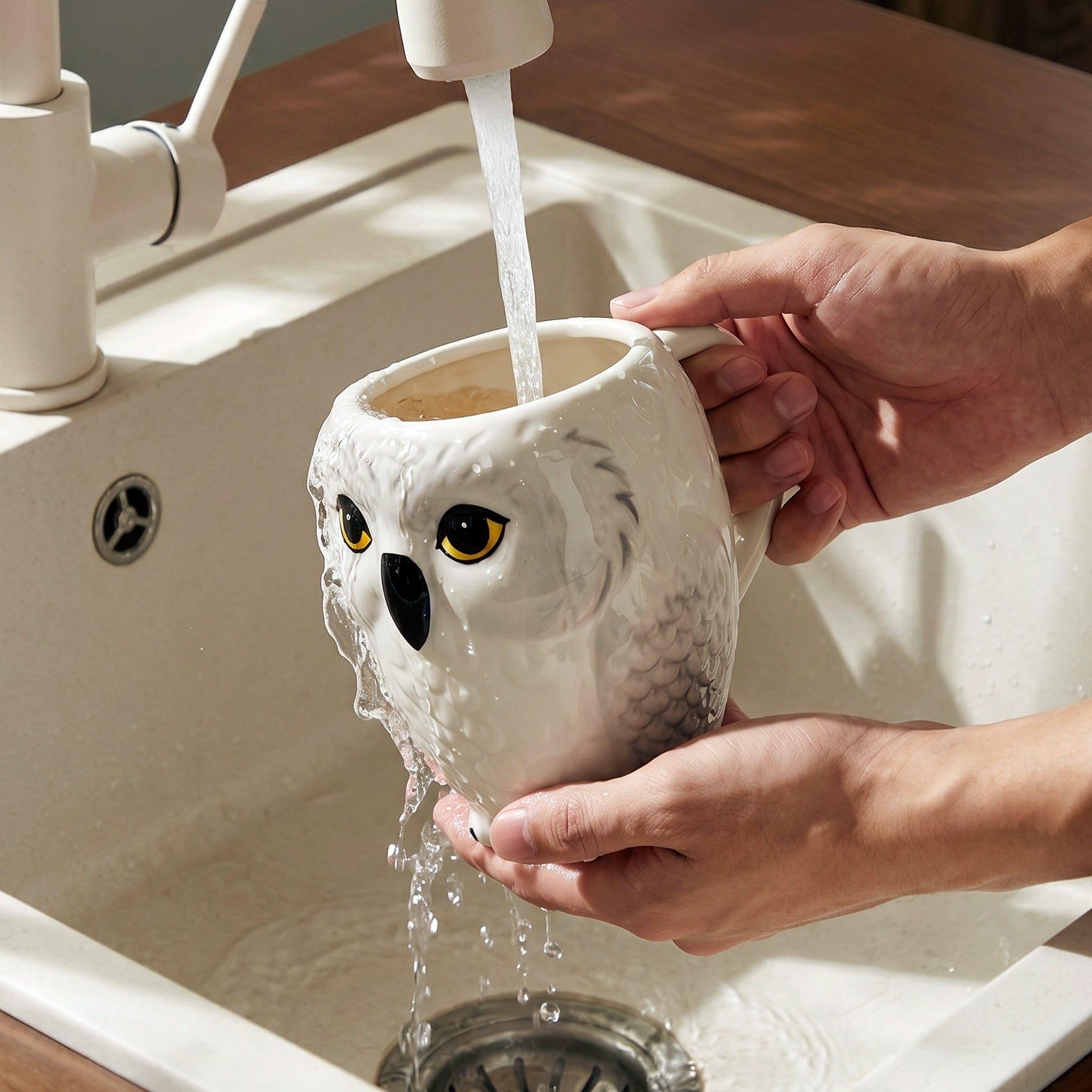 HongDian White Owl Shaped Ceramic Mug,Cute Animal Coffee Tea Cup with Handle,4.28/4.68/3.04 in,Premium Ceramic,SGS Tested Underglaze Fade Resistant,Microwave Dishwasher Sterilizer Safe,Milk Coffee Tea Breakfast Use Office Desk Decor Gift