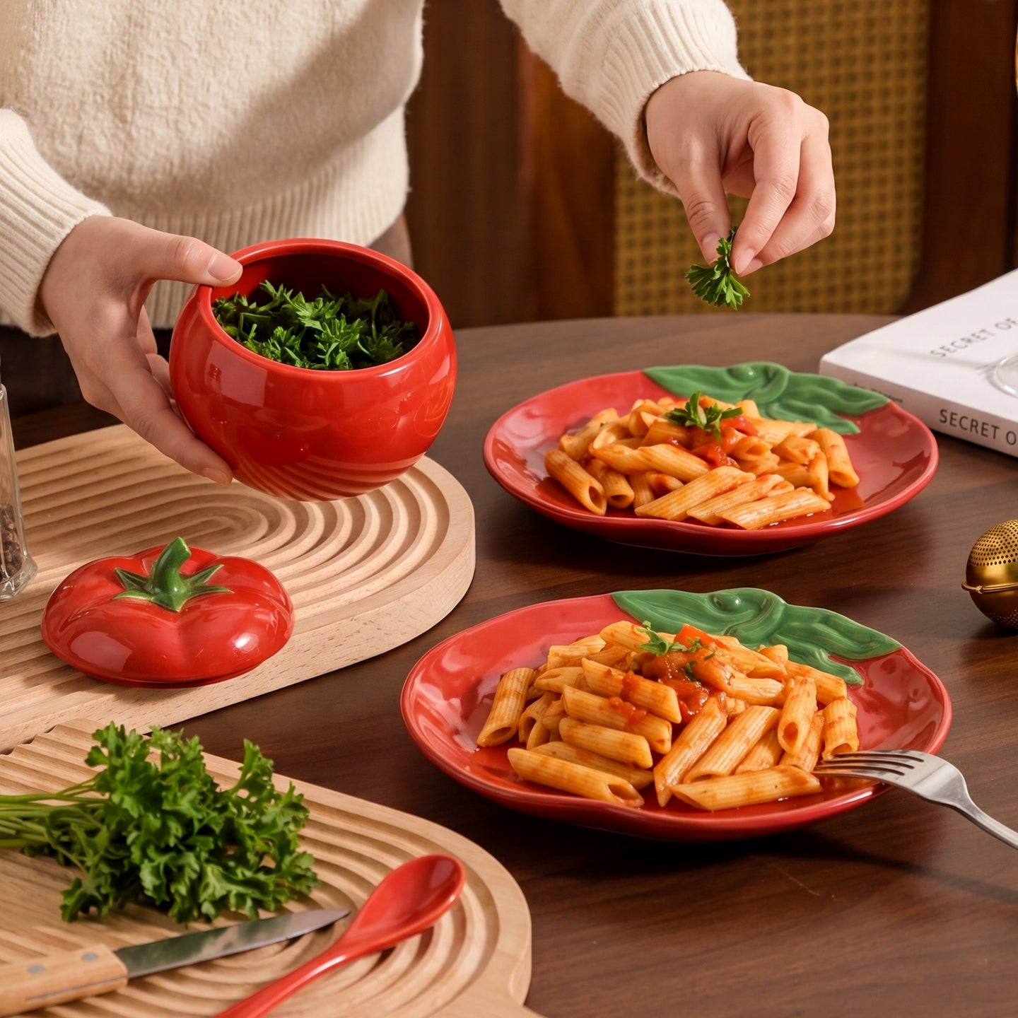 HongDian Red Tomato Tableware Series,Optional Lidded Soup Pot,Bowl,4.5 in Seasoning Jar,8/9 in 900/1650ml 30/56 oz,Premium Ceramic,SGS Tested Underglaze Fade Resistant,Microwave Dishwasher Oven Sterilizer Safe,Home Kitchen Gift Party All Ages