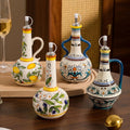 HongDian Vintage Ceramic Oil Dispenser Series,Optional Olive Vine Pattern Vinegar Bottle,Handle Pour Spout,550/600ml 19/20 oz,Premium Ceramic,SGS Tested Underglaze Fade Resistant,Kitchen Counter Cooking Salad Dressing Coffee Bar Table Decor