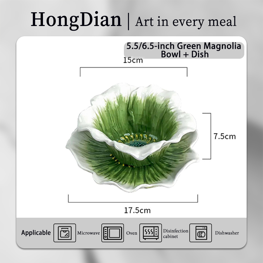 HongDian Magnolia Flower Cup with Saucer,Hand Pinched Hand Painted Porcelain Coffee Tea Cup,6/7 in,220ml 8 oz,Purple Blue Green,SGS Tested Underglaze Fade Resistant,Microwave Dishwasher Oven Sterilizer Safe,Home Gift Party All Ages