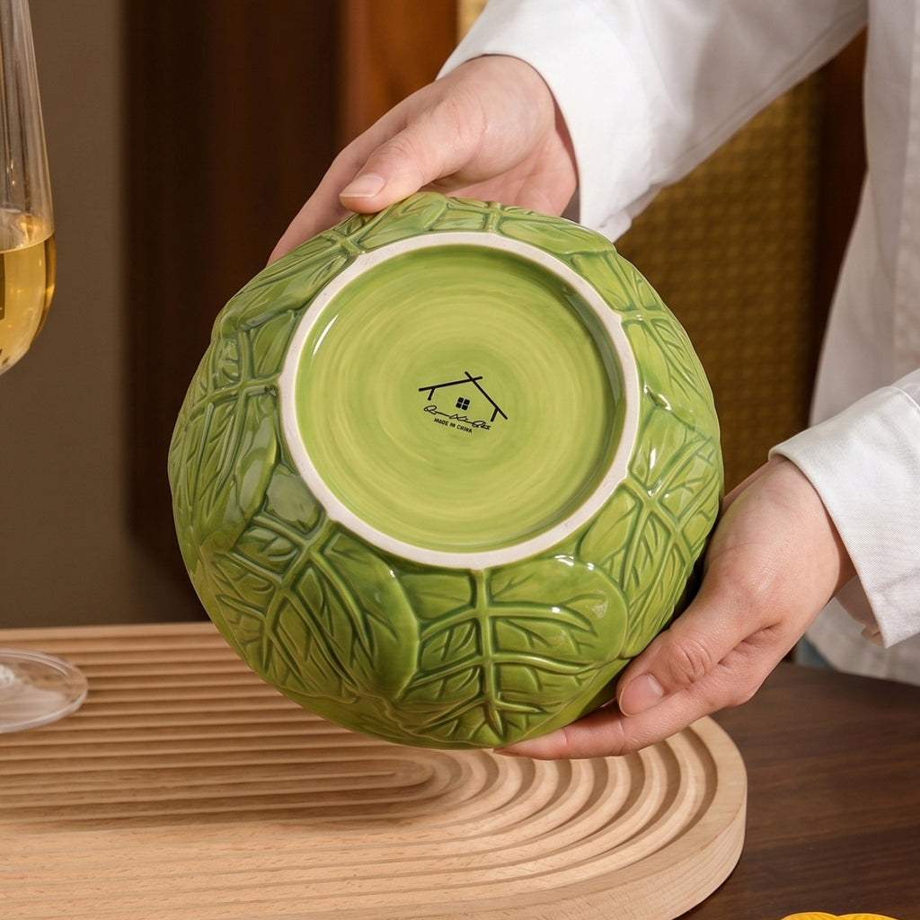 HongDian Sunflower Butterfly Lidded Bowl,550ml 19 oz Ceramic Serving Dish,Yellow Green Flower Lid with Butterfly Handle,Premium Ceramic,Leaf Relief Texture,Microwave Dishwasher Safe,For Salad Yogurt Snack Dessert,Kitchen Table Gift Decor