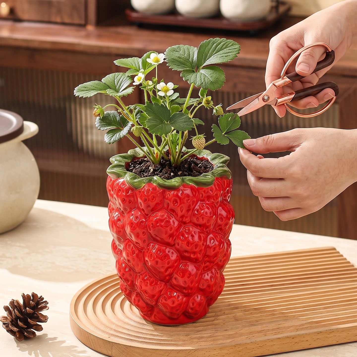 HongDian Strawberry Shaped Single Handle Bowl Series,Optional 8/5 in Ceramic Fruit Dessert Serving Bowl,Pink Red,Premium Ceramic,Cute Textured Berry Surface,Microwave Dishwasher Safe,For Salad Yogurt Snack Dip,Tea Table Kitchen Decor Gift
