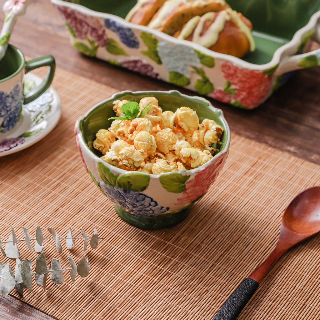 HongDian Green Hydrangea Tableware Series,Optional Cup Bowl Casserole Baking Dish,Largest Bowl 2300ml 80 oz,Embossed Hand Painted Craft,Premium Porcelain,SGS Tested Underglaze Fade Resistant,Microwave Dishwasher Oven Sterilizer Safe,Tea Time Meal