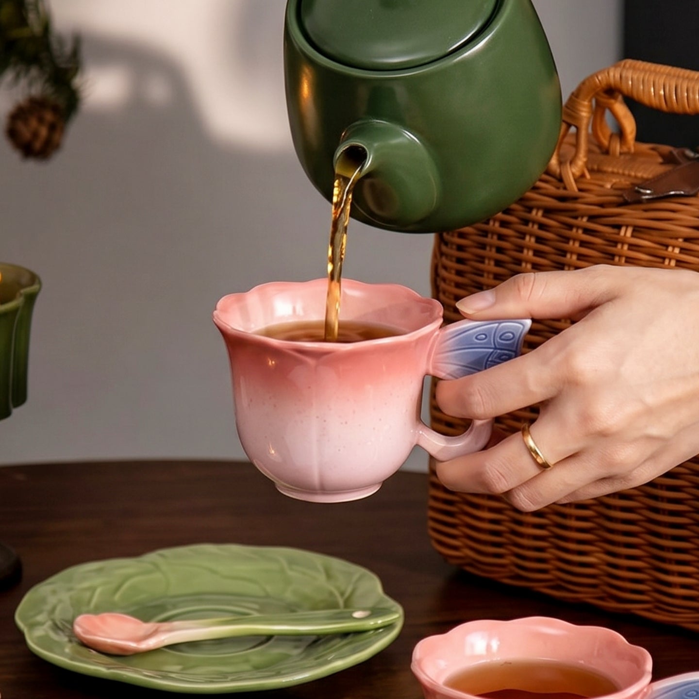 HongDian Pastel Floral Cup Saucer Series,Optional Embossed Coffee Tea Cup,Hand Painted Craft,Relief Flower Handle,Premium Porcelain,Pink Yellow ,SGS Tested Underglaze Fade Resistant,Microwave Dishwasher Oven Sterilizer Safe,Afternoon Tea