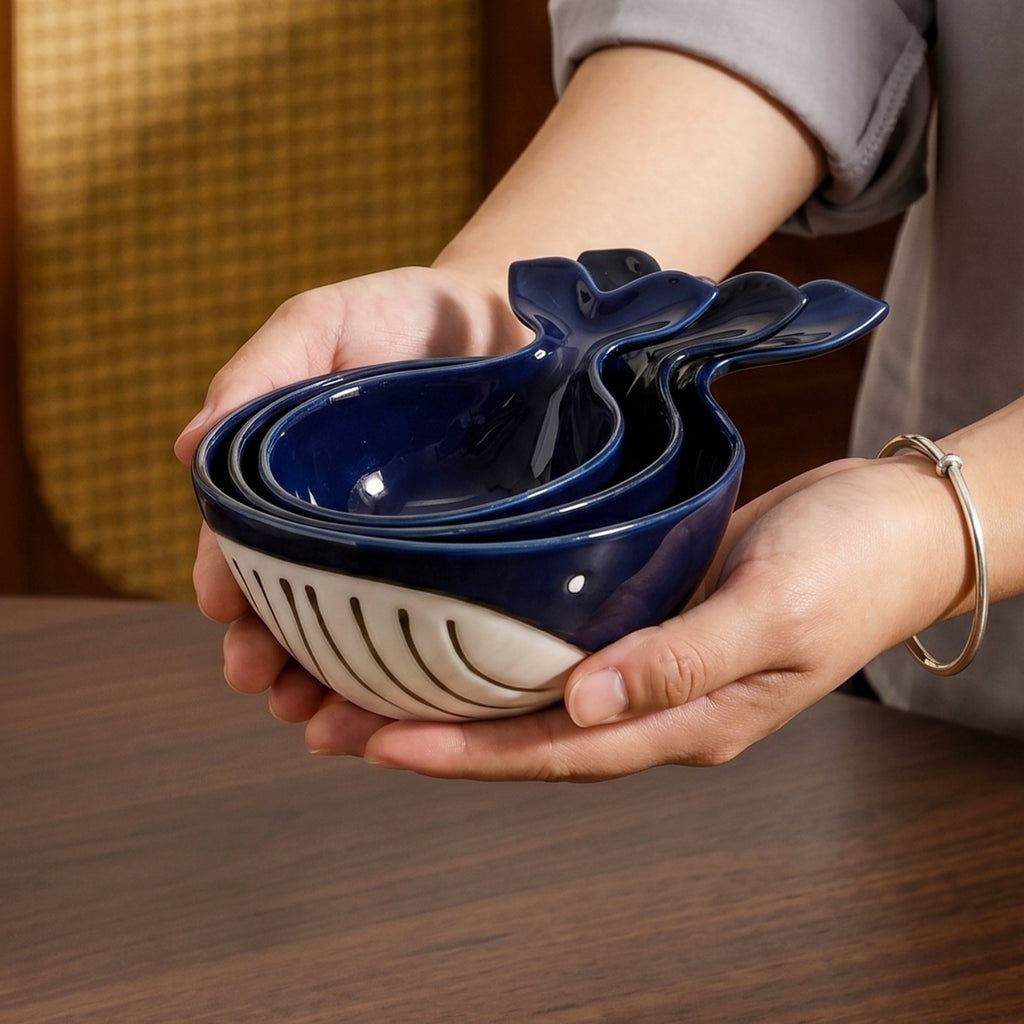 HongDian Navy Whale Shaped Dipping Dish Pet Bowl Series,Optional Ceramic Sauce Bowl 220/150/80ml 8/5/3 oz,Premium Porcelain,Blue White,SGS Tested Underglaze Fade Resistant,Microwave Dishwasher Oven Sterilizer Safe,Sushi Snack Condiment Pet Feeding