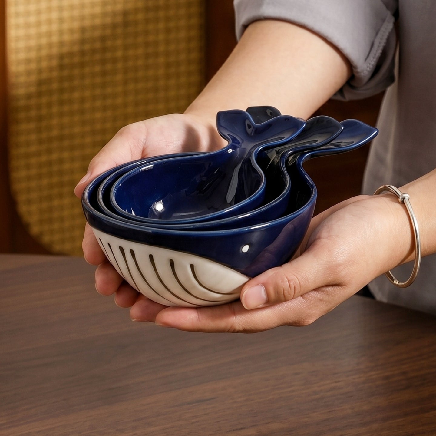 HongDian Navy Whale Shaped Dipping Dish Pet Bowl Series,Optional Ceramic Sauce Bowl 220/150/80ml 8/5/3 oz,Premium Porcelain,Blue White,SGS Tested Underglaze Fade Resistant,Microwave Dishwasher Oven Sterilizer Safe,Sushi Snack Condiment Pet Feeding