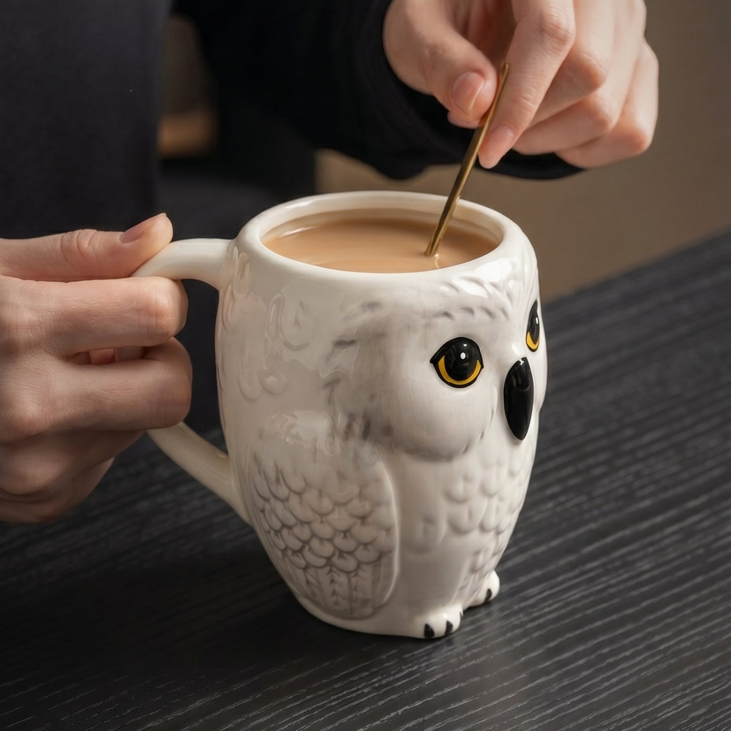 HongDian White Owl Shaped Ceramic Mug,Cute Animal Coffee Tea Cup with Handle,4.28/4.68/3.04 in,Premium Ceramic,SGS Tested Underglaze Fade Resistant,Microwave Dishwasher Sterilizer Safe,Milk Coffee Tea Breakfast Use Office Desk Decor Gift