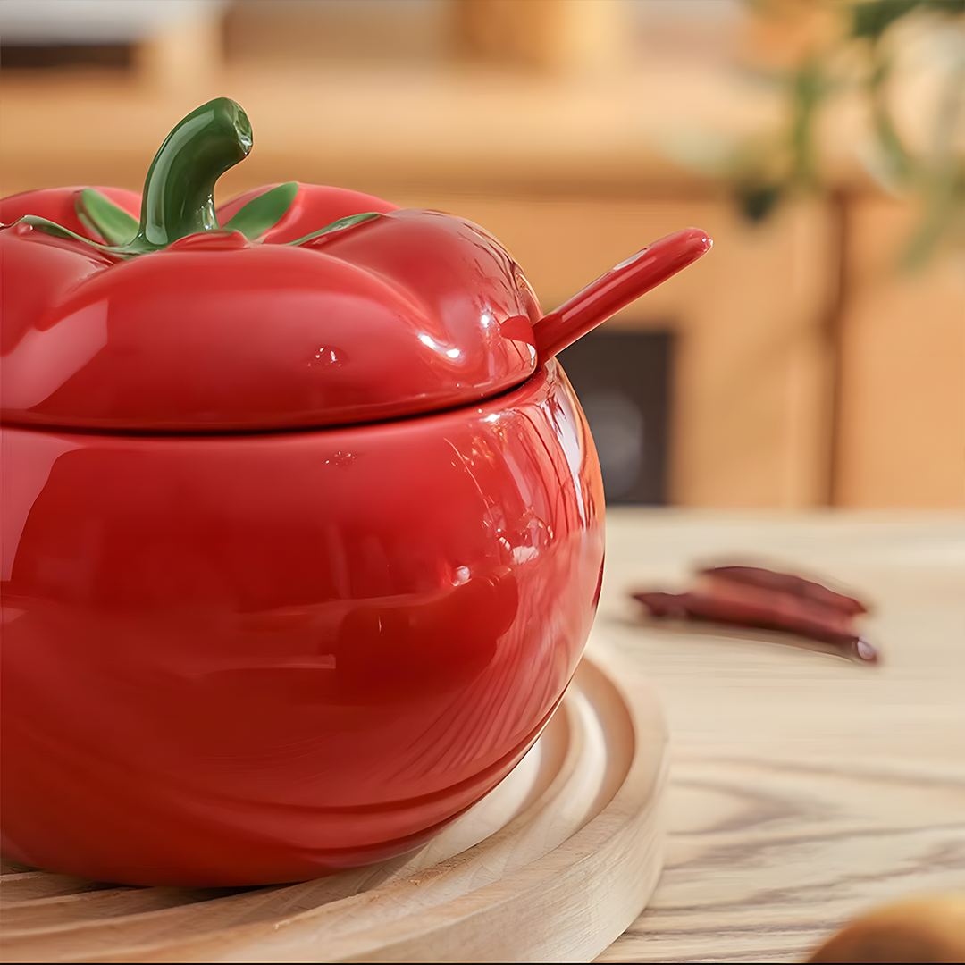 HongDian Red Tomato Tableware Series,Optional Lidded Soup Pot,Bowl,4.5 in Seasoning Jar,8/9 in 900/1650ml 30/56 oz,Premium Ceramic,SGS Tested Underglaze Fade Resistant,Microwave Dishwasher Oven Sterilizer Safe,Home Kitchen Gift Party All Ages
