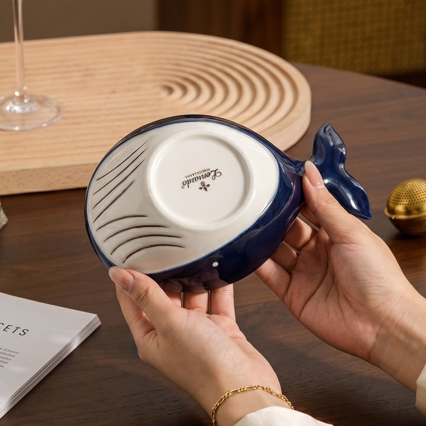 HongDian Navy Whale Shaped Dipping Dish Pet Bowl Series,Optional Ceramic Sauce Bowl 220/150/80ml 8/5/3 oz,Premium Porcelain,Blue White,SGS Tested Underglaze Fade Resistant,Microwave Dishwasher Oven Sterilizer Safe,Sushi Snack Condiment Pet Feeding