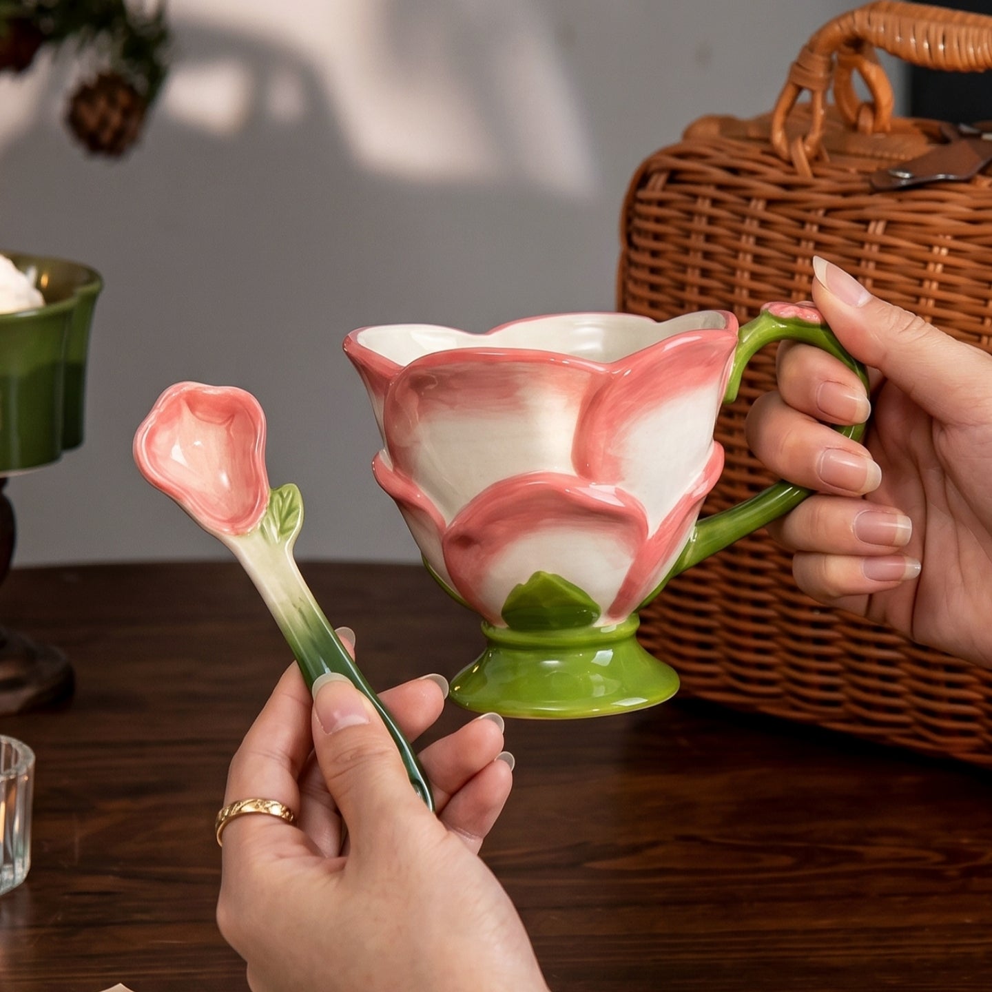 HongDian Pastel Floral Cup Saucer Series,Optional Embossed Coffee Tea Cup,Hand Painted Craft,Relief Flower Handle,Premium Porcelain,Pink Yellow ,SGS Tested Underglaze Fade Resistant,Microwave Dishwasher Oven Sterilizer Safe,Afternoon Tea