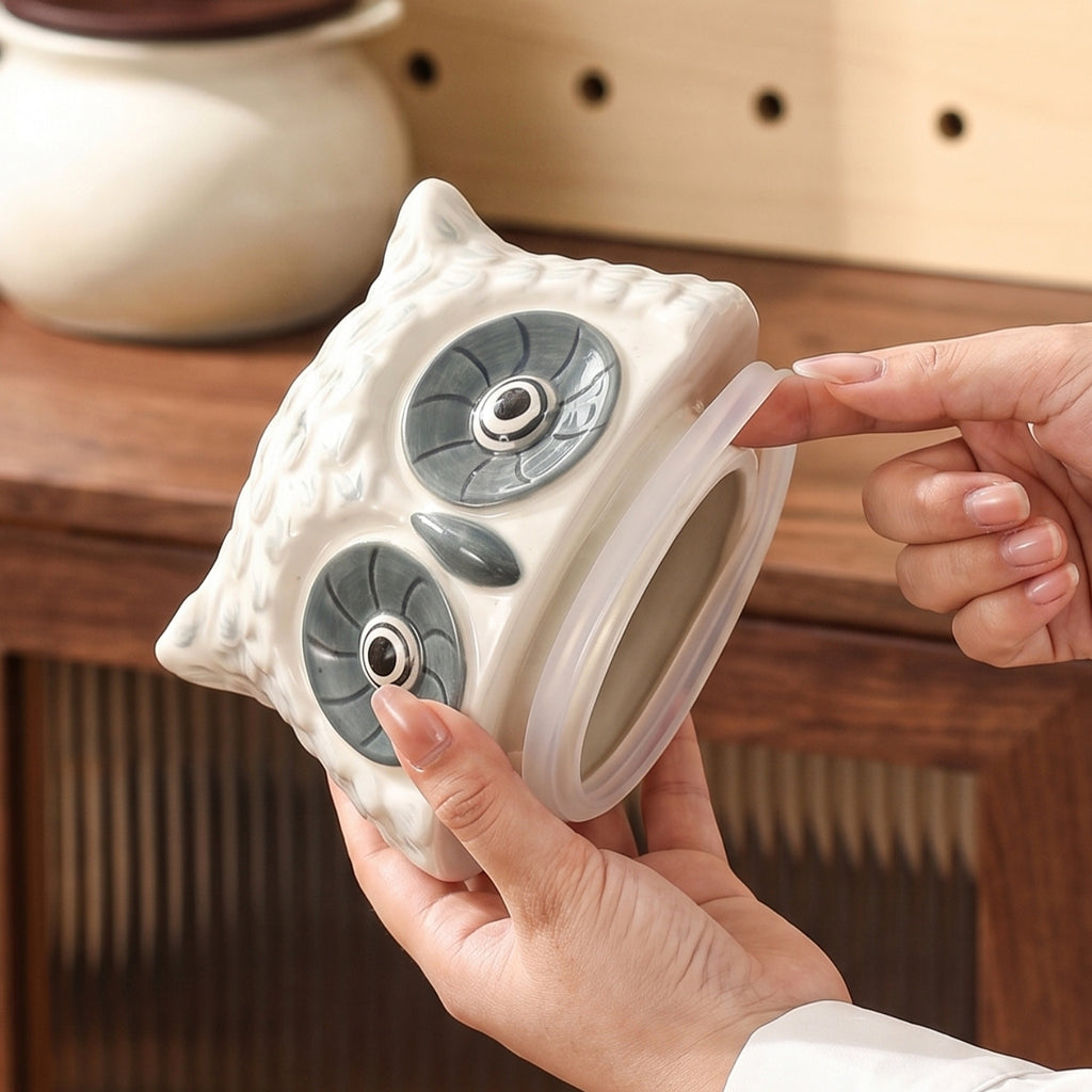 HongDian White Owl Shaped Ceramic Mug,Cute Animal Coffee Tea Cup with Handle,4.28/4.68/3.04 in,Premium Ceramic,SGS Tested Underglaze Fade Resistant,Microwave Dishwasher Sterilizer Safe,Milk Coffee Tea Breakfast Use Office Desk Decor Gift
