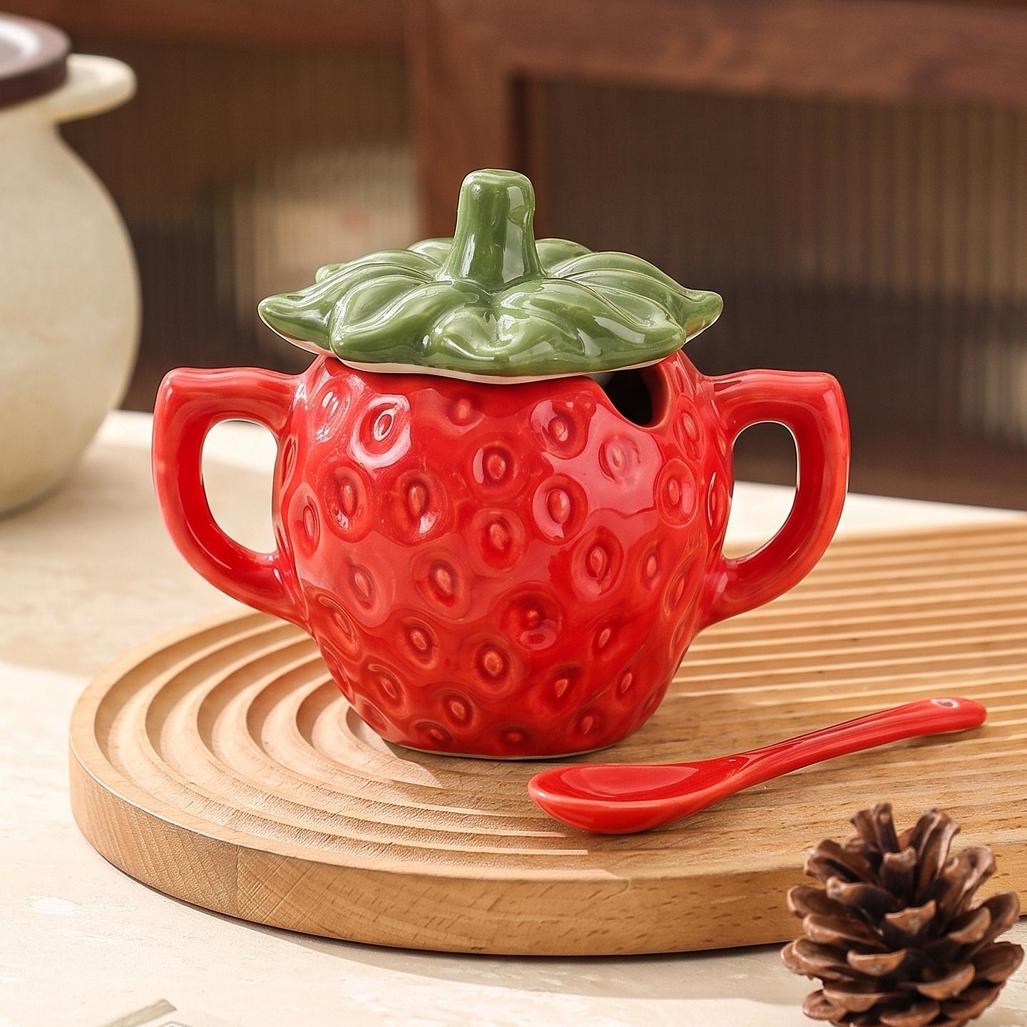 HongDian Strawberry Shaped Single Handle Bowl Series,Optional 8/5 in Ceramic Fruit Dessert Serving Bowl,Pink Red,Premium Ceramic,Cute Textured Berry Surface,Microwave Dishwasher Safe,For Salad Yogurt Snack Dip,Tea Table Kitchen Decor Gift