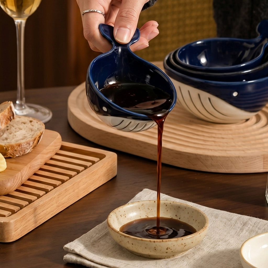 HongDian Navy Whale Shaped Dipping Dish Pet Bowl Series,Optional Ceramic Sauce Bowl 220/150/80ml 8/5/3 oz,Premium Porcelain,Blue White,SGS Tested Underglaze Fade Resistant,Microwave Dishwasher Oven Sterilizer Safe,Sushi Snack Condiment Pet Feeding