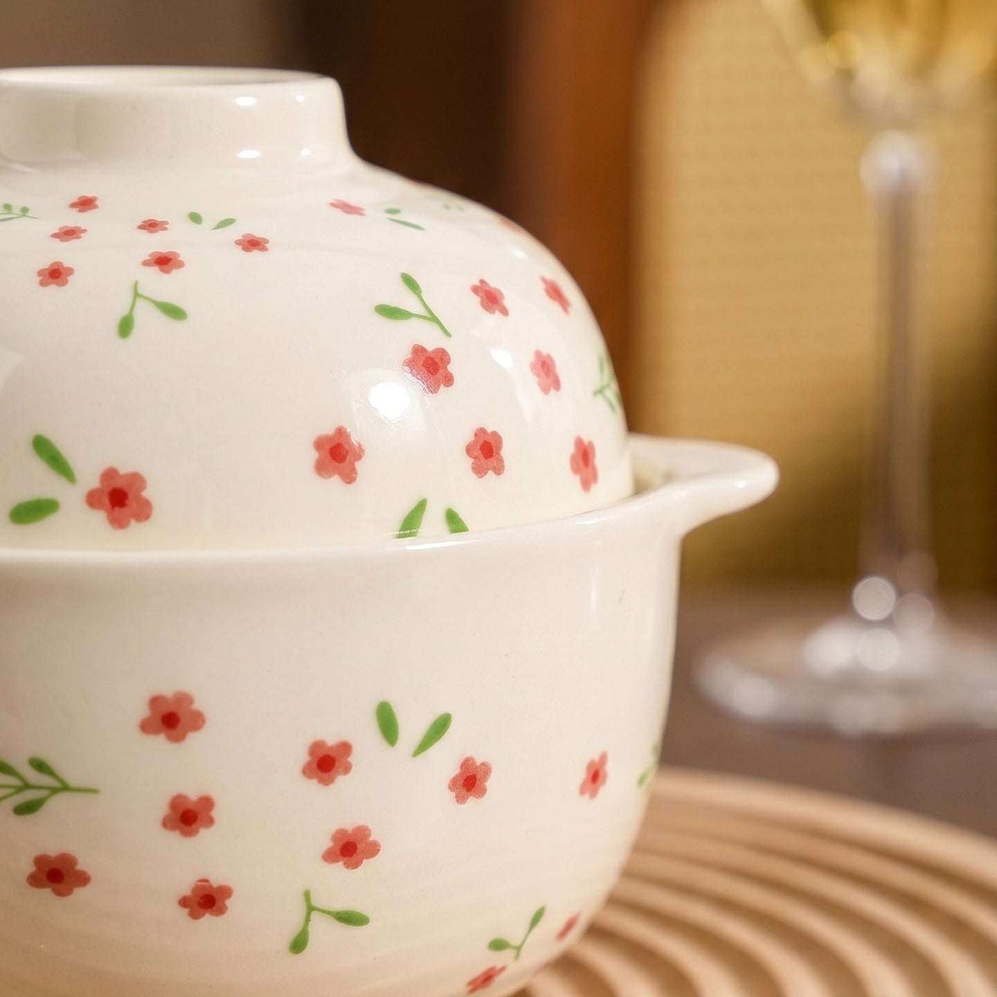 HongDian Cream Floral Tableware Series,Optional Ceramic Bowl Plate 5/7 in,Small Flower Pattern Cottagecore Style,Premium Ceramic,Underglaze Non Fading,Microwave Dishwasher Safe,Breakfast Pastry Dessert Snack Serving,Kitchen Table Gift Decor