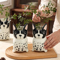 HongDian Spotted Dog Ceramic Utensil Holder,Kitchen Cutlery Flatware Caddy,Fork Spoon Chopstick Drain Holder,Bathroom Toothbrush Organizer,Black White,Premium Ceramic,Drain Hole Base,SGS Tested Underglaze Fade Resistant,Dishwasher Sterilizer Safe
