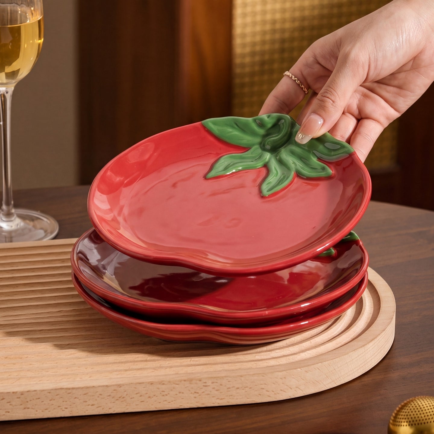 HongDian Red Tomato Tableware Series,Optional Lidded Soup Pot,Bowl,4.5 in Seasoning Jar,8/9 in 900/1650ml 30/56 oz,Premium Ceramic,SGS Tested Underglaze Fade Resistant,Microwave Dishwasher Oven Sterilizer Safe,Home Kitchen Gift Party All Ages