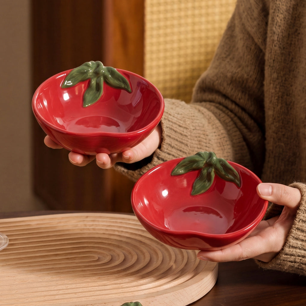 HongDian Red Tomato Tableware Series,Optional Lidded Soup Pot,Bowl,4.5 in Seasoning Jar,8/9 in 900/1650ml 30/56 oz,Premium Ceramic,SGS Tested Underglaze Fade Resistant,Microwave Dishwasher Oven Sterilizer Safe,Home Kitchen Gift Party All Ages