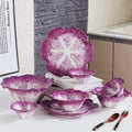 HongDian Purple Cabbage Shaped Dinnerware,Hand Painted Porcelain Bowl Plate 5/7.5/10/14 in,200/500/1500ml 7/17/50 oz,Purple White,SGS Tested Underglaze Fade Resistant,Oven Microwave Dishwasher Sterilizer Safe,Home Gift Party
