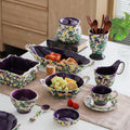 HongDian Purple Iris Floral Tableware Series,Optional Curved Handle Cup Plate Bowl,Embossed Hand Painted Craft,Premium Porcelain,Purple,SGS Tested Underglaze Color,Microwave Dishwasher Oven Sterilizer Safe,Tea Time Dessert Serving Gift Decor