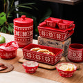 HongDian Red Snowflake Pattern Tableware Series,Optional Ceramic Mug Bowl Plate,Cup 600ml 20 oz,Micro Embossed Craft,Premium Ceramic,SGS Tested Underglaze Fade Resistant,Microwave Dishwasher Oven Sterilizer Safe,Dessert Serving Holiday Table Decor