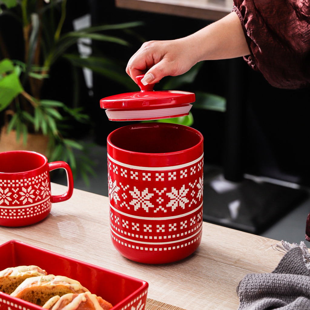HongDian Red Snowflake Pattern Tableware Series,Optional Ceramic Mug Bowl Plate,Cup 600ml 20 oz,Micro Embossed Craft,Premium Ceramic,SGS Tested Underglaze Fade Resistant,Microwave Dishwasher Oven Sterilizer Safe,Dessert Serving Holiday Table Decor