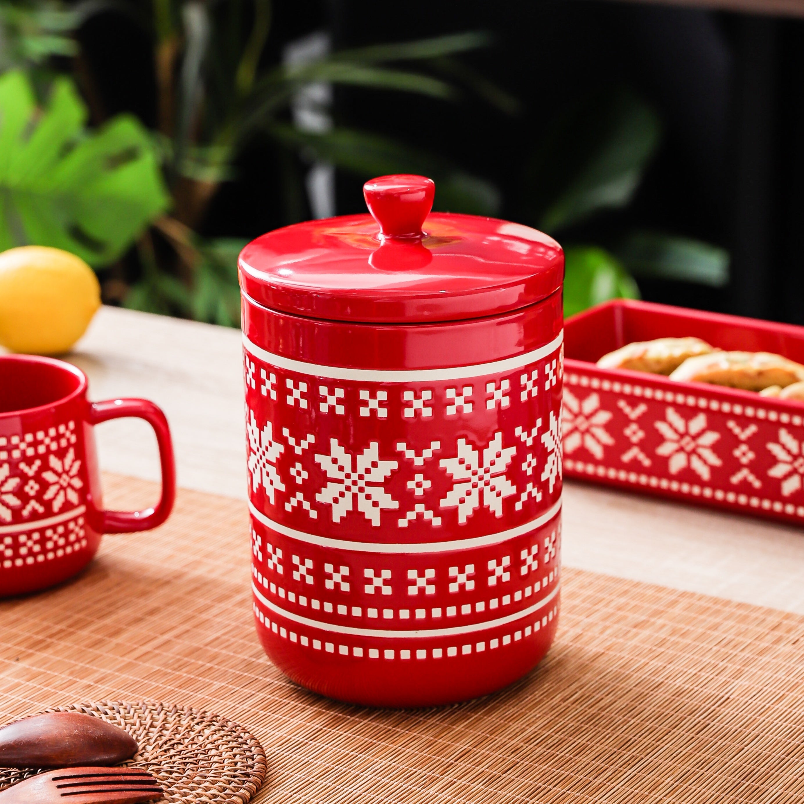HongDian Red Snowflake Pattern Tableware Series,Optional Ceramic Mug Bowl Plate,Cup 600ml 20 oz,Micro Embossed Craft,Premium Ceramic,SGS Tested Underglaze Fade Resistant,Microwave Dishwasher Oven Sterilizer Safe,Dessert Serving Holiday Table Decor