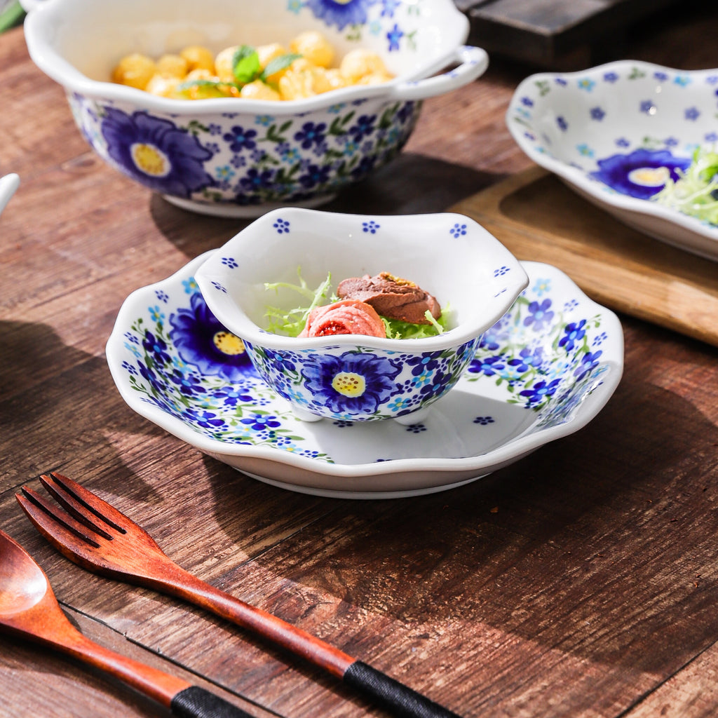 HongDian Blue Floral Tableware Series,Optional Cup Bowl Plate Lidded Casserole,Hand Painted Craft,Premium Porcelain,White Blue Green,SGS Tested Underglaze Fade Resistant,Microwave Dishwasher Oven Sterilizer Safe,Home Gift Party Family All Ages
