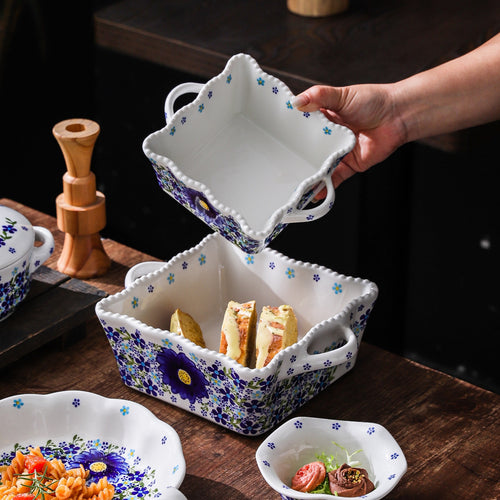 HongDian Blue Floral Tableware Series,Optional Cup Bowl Plate Lidded Casserole,Hand Painted Craft,Premium Porcelain,White Blue Green,SGS Tested Underglaze Fade Resistant,Microwave Dishwasher Oven Sterilizer Safe,Home Gift Party Family All Ages
