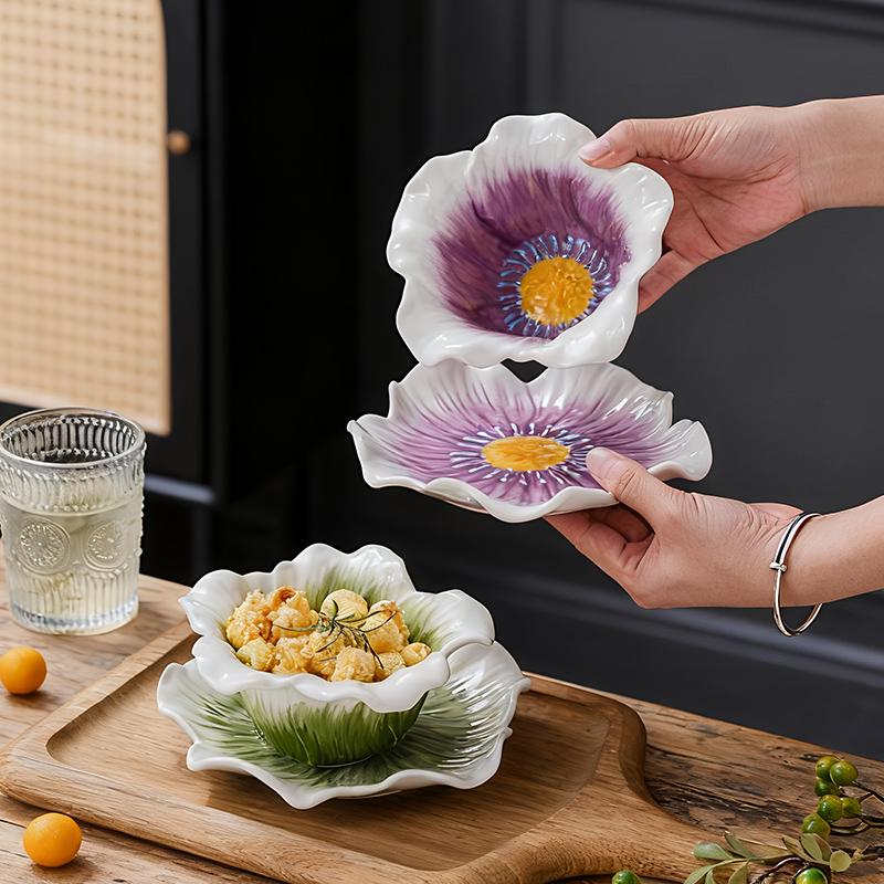 HongDian Magnolia Flower Cup with Saucer,Hand Pinched Hand Painted Porcelain Coffee Tea Cup,6/7 in,220ml 8 oz,Purple Blue Green,SGS Tested Underglaze Fade Resistant,Microwave Dishwasher Oven Sterilizer Safe,Home Gift Party All Ages