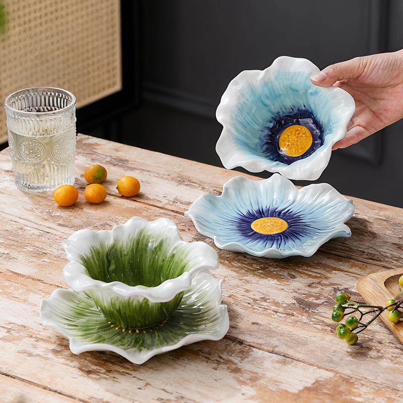 HongDian Magnolia Flower Cup with Saucer,Hand Pinched Hand Painted Porcelain Coffee Tea Cup,6/7 in,220ml 8 oz,Purple Blue Green,SGS Tested Underglaze Fade Resistant,Microwave Dishwasher Oven Sterilizer Safe,Home Gift Party All Ages