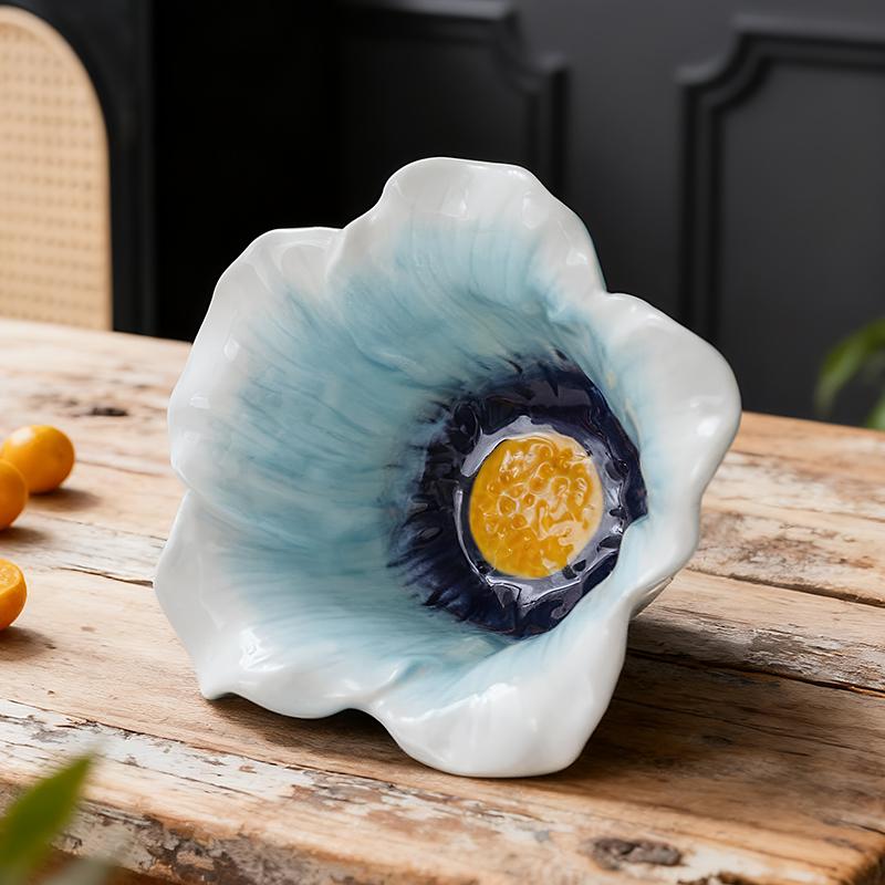 HongDian Magnolia Flower Cup with Saucer,Hand Pinched Hand Painted Porcelain Coffee Tea Cup,6/7 in,220ml 8 oz,Purple Blue Green,SGS Tested Underglaze Fade Resistant,Microwave Dishwasher Oven Sterilizer Safe,Home Gift Party All Ages